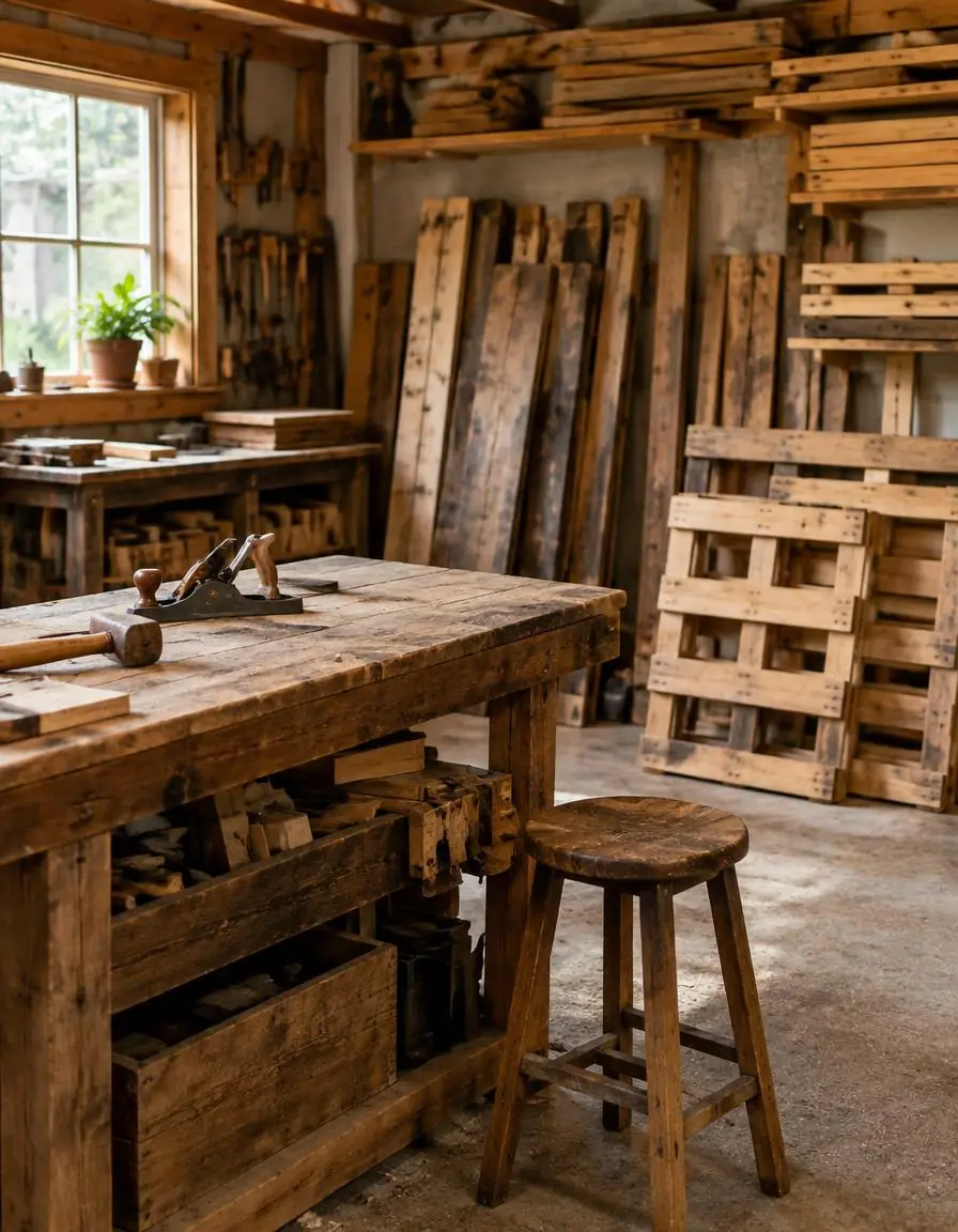 The Bed Box workshop with reclaimed timber and pallet frames